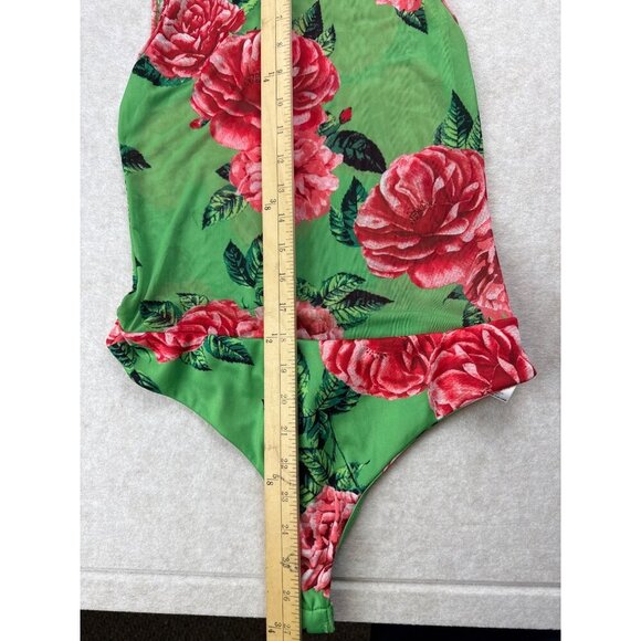 AFRM Women's Bodysuit Green Floral Sleeveless Mesh Mock Neck Garden Size Small - Picture 6 of 10
